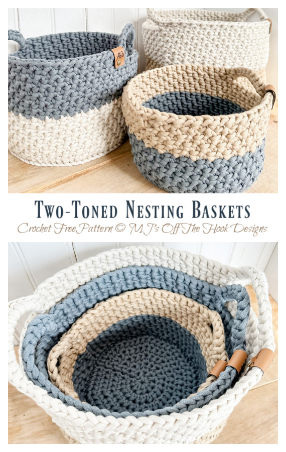 Two-Toned Nesting Baskets Crochet Free Pattern