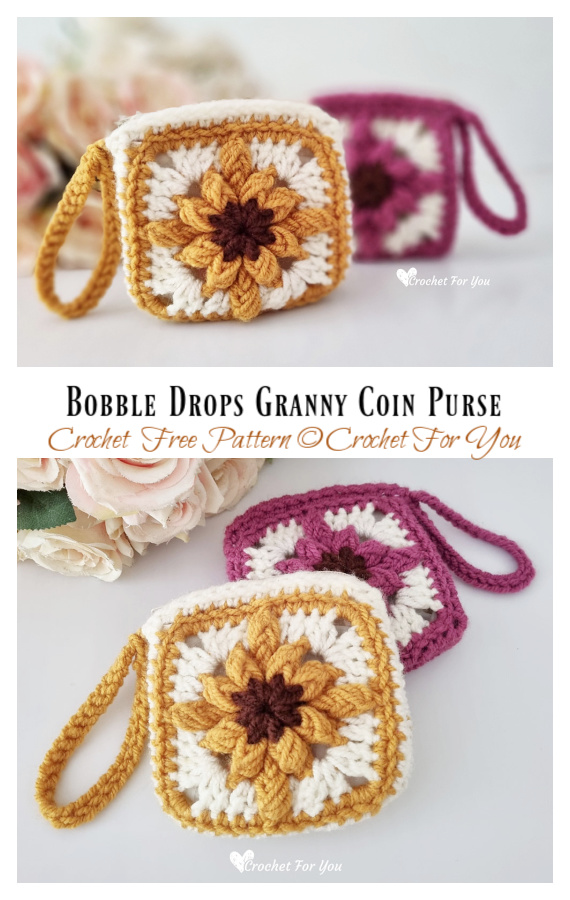 Bobble Drops Granny Coin Purse Crochet Free Pattern