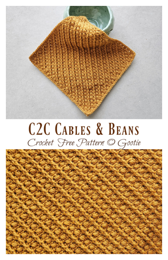 C2C Cables & Beans Blanket Square Crochet Free Pattern