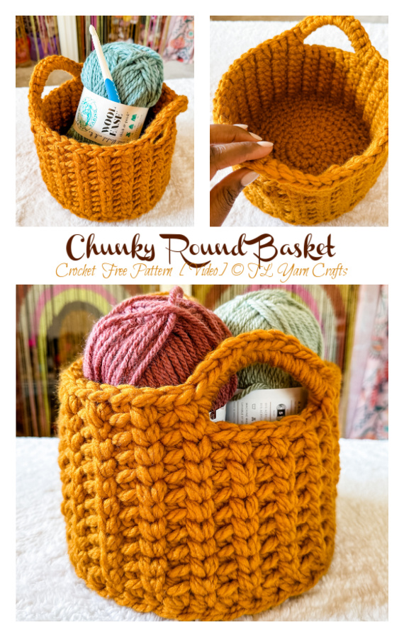 Chunky Round Basket Crochet Free Pattern [Video]
