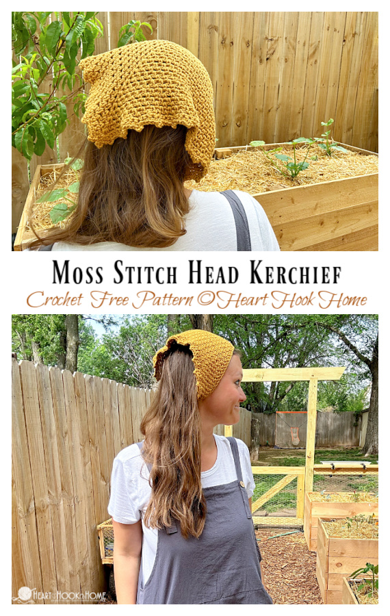 Moss Stitch Head Kerchief Crochet Free Pattern