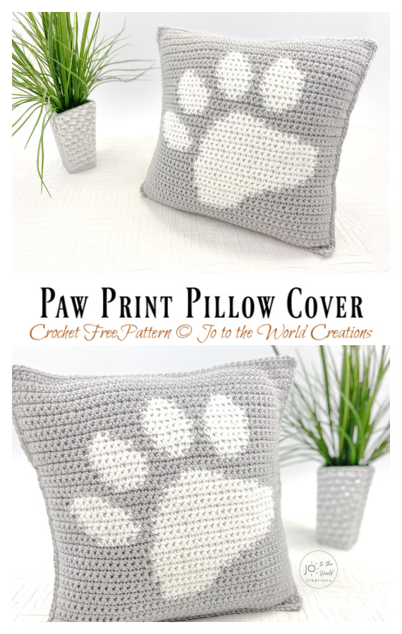 Paw Print Pillow Cover Crochet Free Pattern