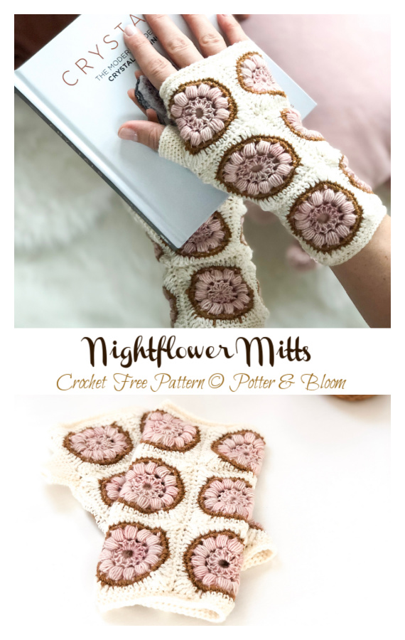 Nightflower Mitts Crochet Free Pattern