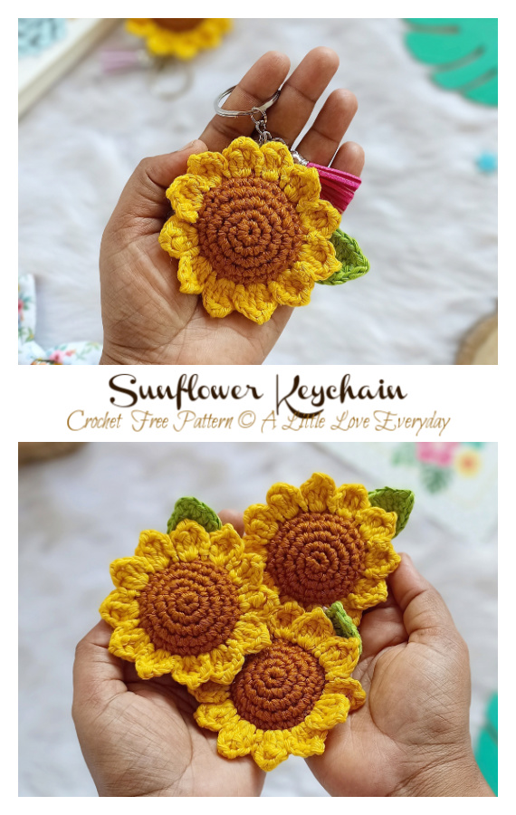 Sunflower Keychain Crochet Free Pattern