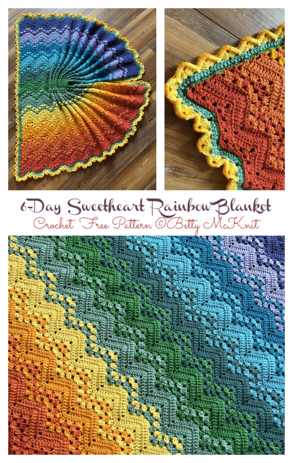 6-Day Sweetheart Rainbow Baby Blanket Crochet Free Pattern