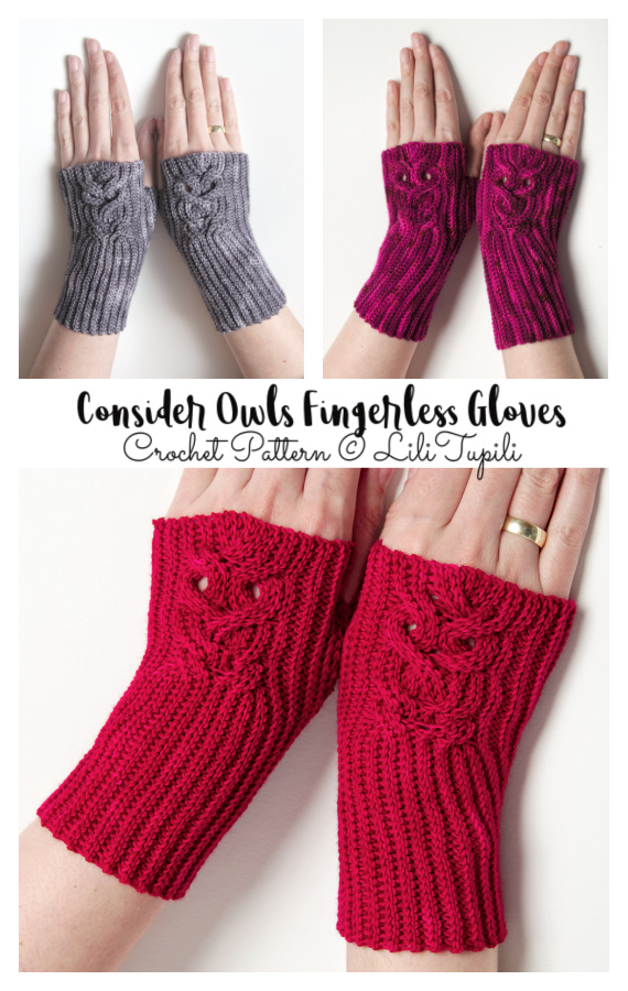 Consider Owls Fingerless Gloves Crochet Pattern