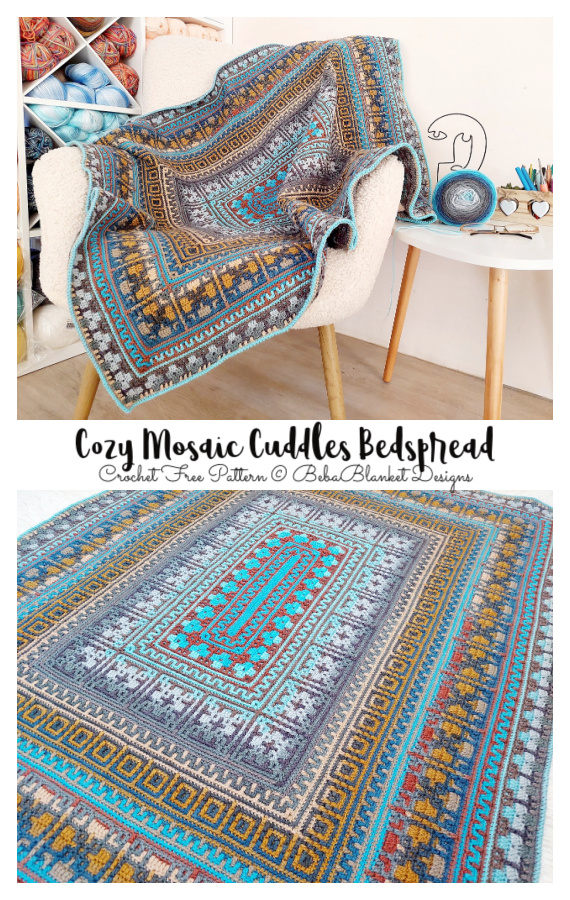 Cozy Mosaic Cuddles Bedspread Crochet Free Pattern