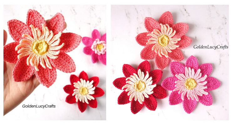 Dahlia Flower Applique Crochet Free Pattern
