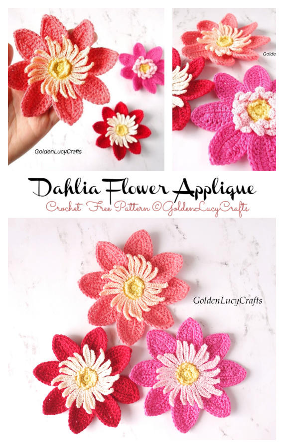 Dahlia Flower Applique Crochet Free Pattern