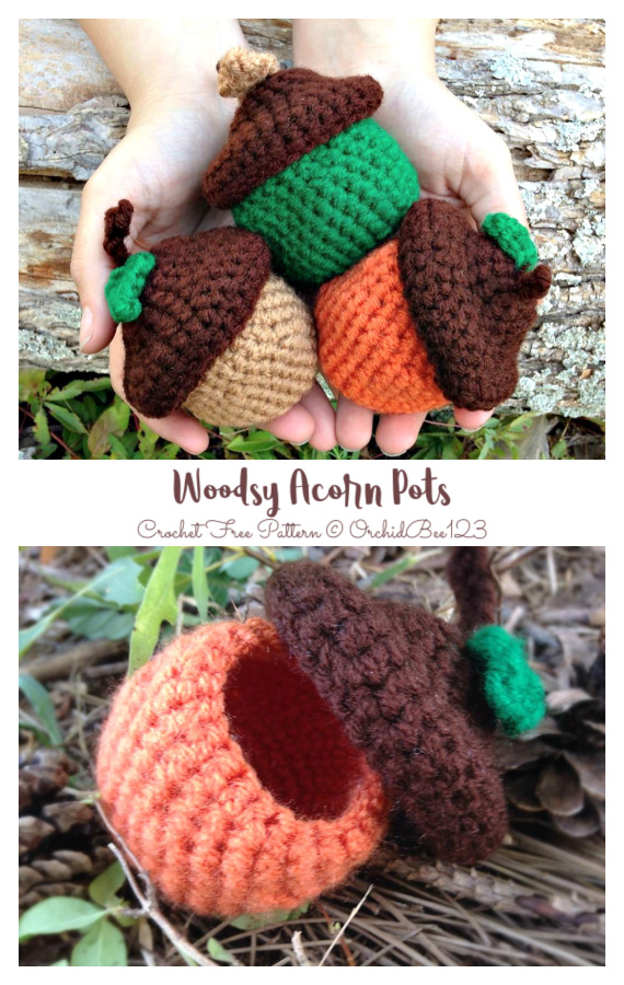 Woodsy Acorn Pots Crochet Free Pattern