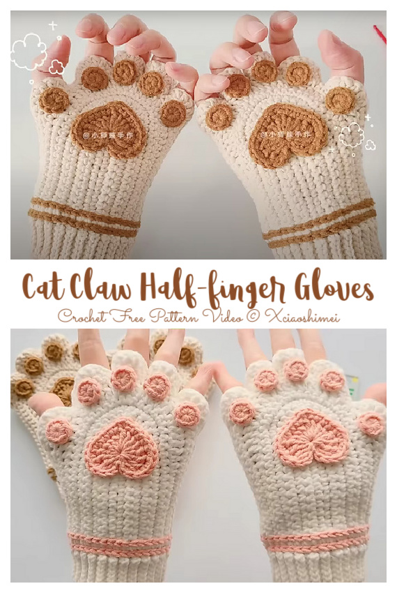 Cat Claw Half-finger Gloves Crochet Free Pattern
