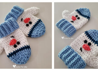 Snowman Mittens Crochet Free Pattern