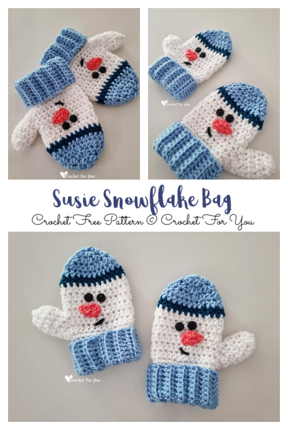 Snowman Mittens Crochet Free Pattern