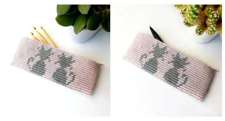 Tapestry Cat Zipper Pouch Crochet Free Pattern
