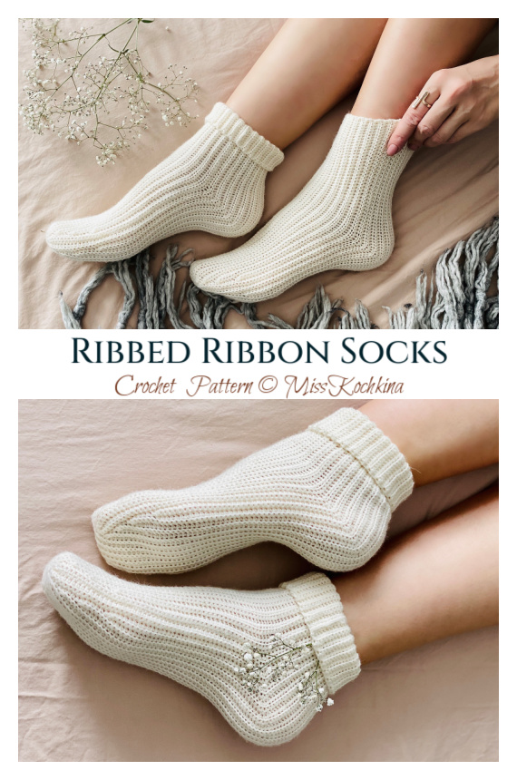 Ribbed Ribbon Socks Crochet Pattern