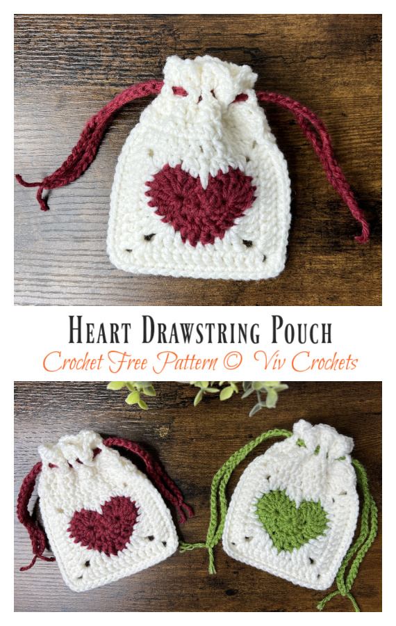 Heart Drawstring Pouch Crochet Free Pattern