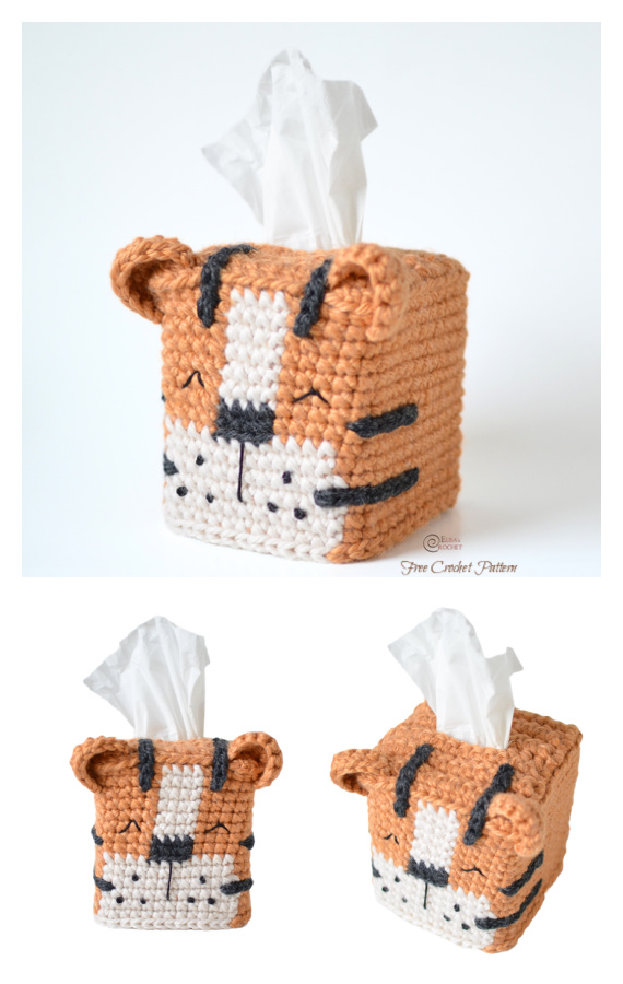 Tiger Tissue Box Cover Crochet Free Pattern