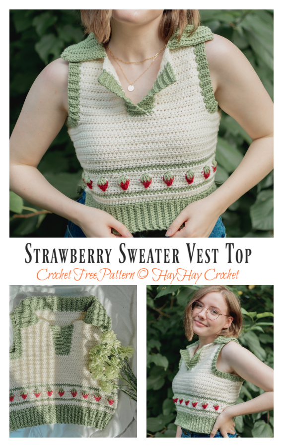 Strawberry Sweater Vest Top Crochet Free Pattern